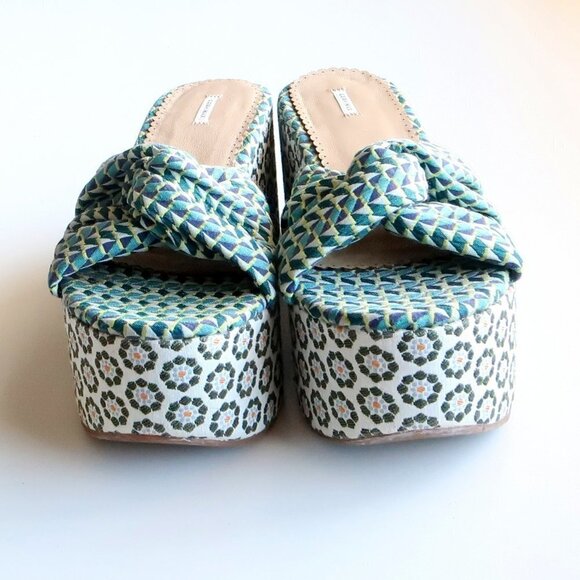 Leon Max Canvas Platform Wedge Slides Mule Sandals Statement Boho Summer Shoes - Picture 5 of 16